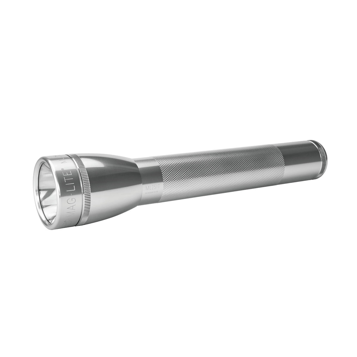 Maglite ML25IT Classic 3C flashlight in silver with knurled grip and glass lens