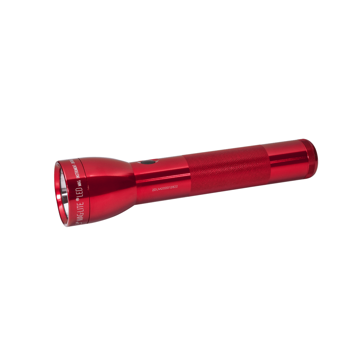Red Maglite ML300L LED 2D flashlight on a black background