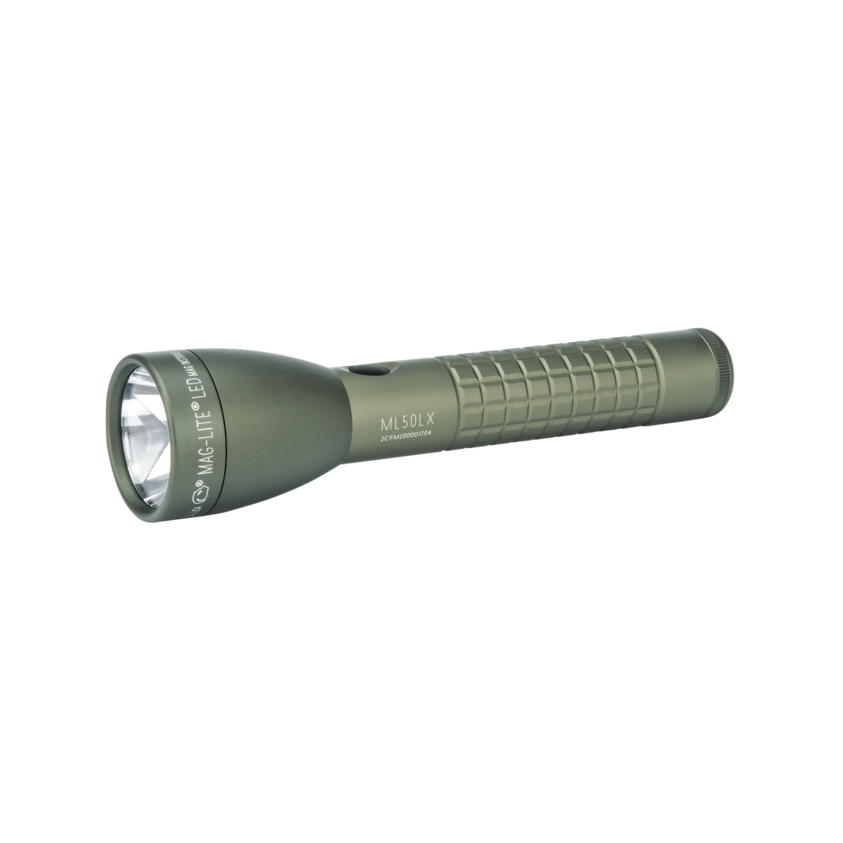 Maglite ML50LX LED 2C flashlight in olive color with knurled grip and precision bezel