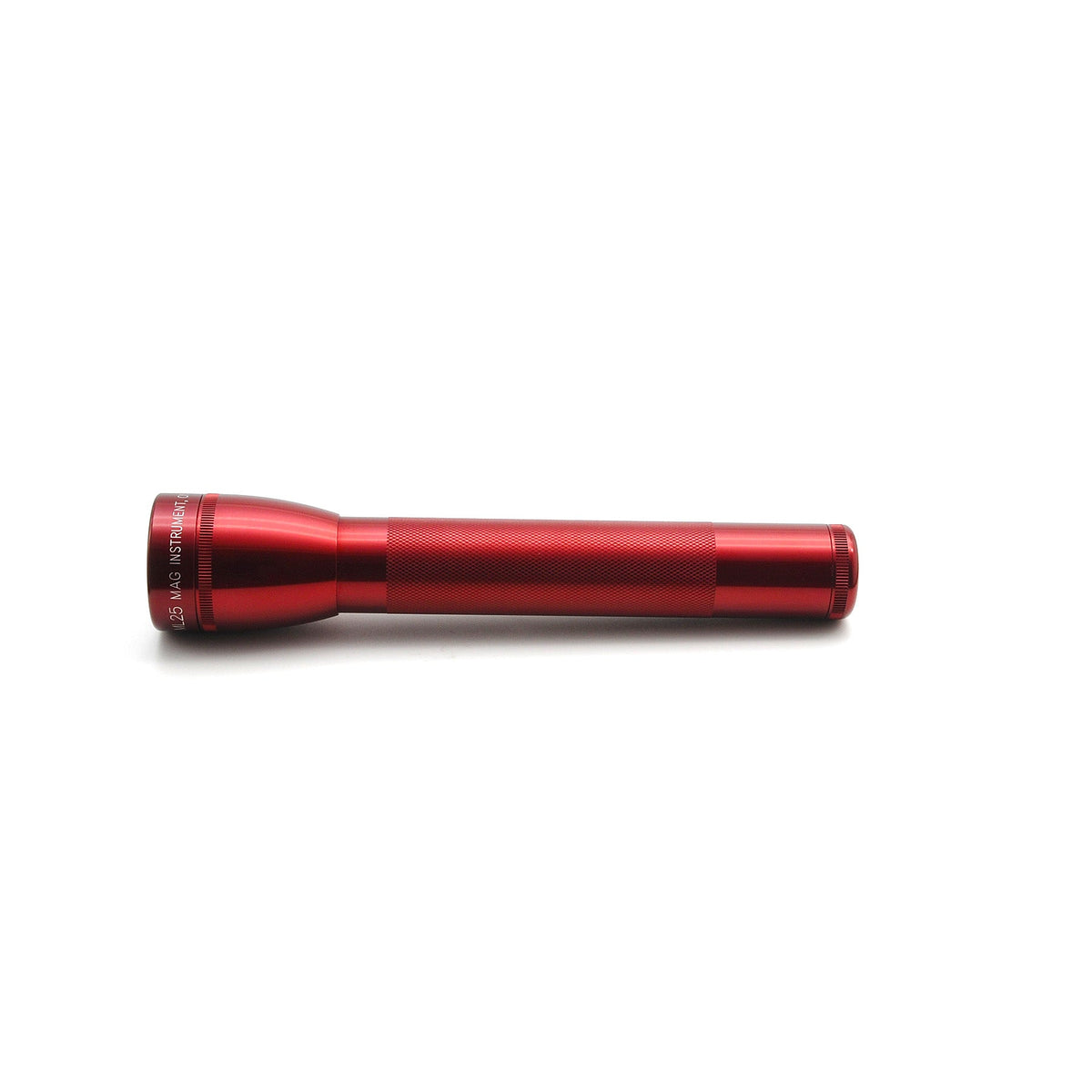 Red ML25LT LED 3-Cell C flashlight lying horizontally.