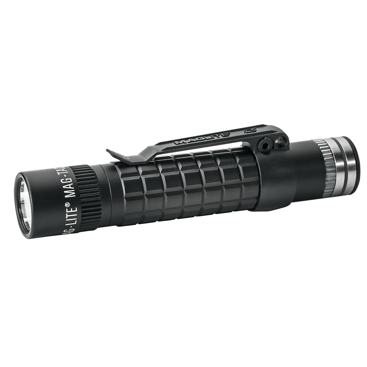Black MAGLITE MAG-TAC LED rechargeable flashlight with plain bezel