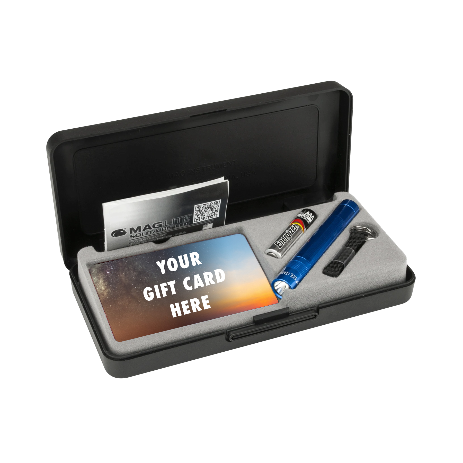 Solitaire LED KeyChain Flashlight with Gift Card Gift Box