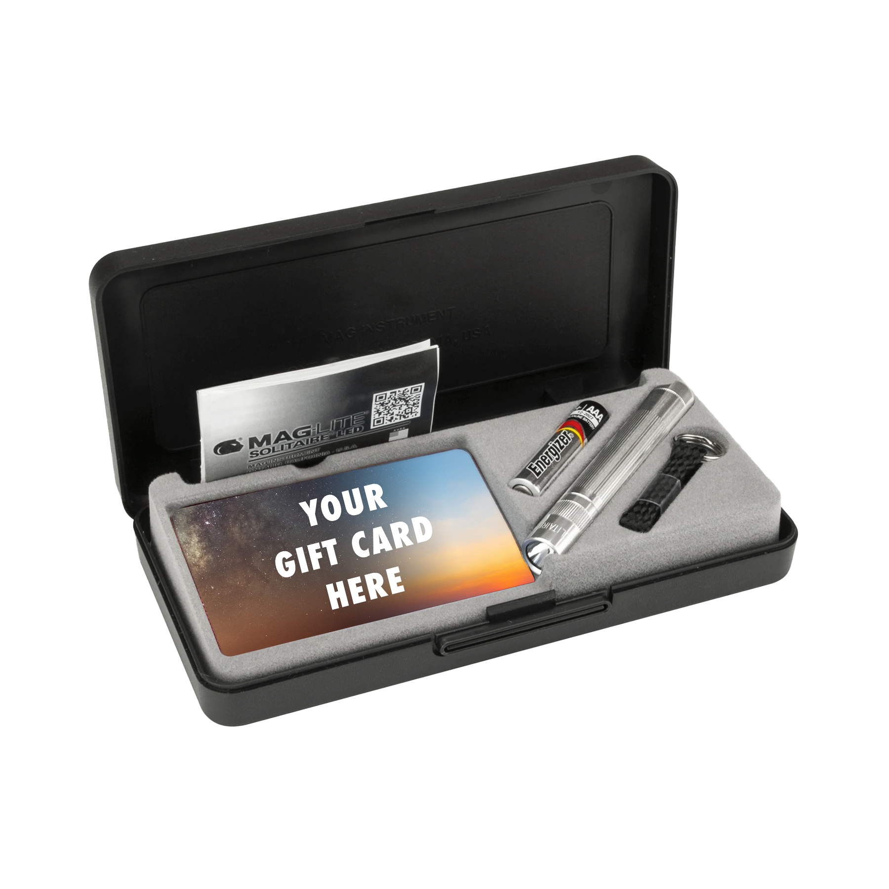 Solitaire LED KeyChain Flashlight with Gift Card Gift Box