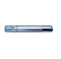Solitaire LED key chain flashlight in gray with engraved body