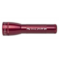 Red ML25LT LED 2-Cell C flashlight with custom engraving along the body
