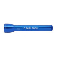 Blue ML300L LED 3-Cell D flashlight with engraving reading 2 DIVELBLISS.