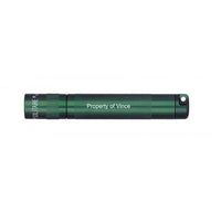 Solitaire LED key chain flashlight in dark green with Property of Vince engraving