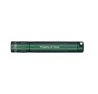 Dark green Solitaire LED key chain flashlight with Property of Vince engraving