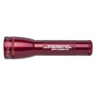 Red ML25LT LED 2-Cell C flashlight with custom engraving along the body