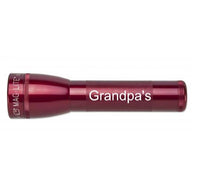 Red ML25LT two-cell C flashlight engraved Grandpa's