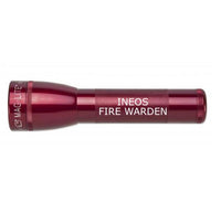 Red ML25LT two-cell C flashlight engraved INEOS FIRE WARDEN
