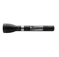 Matte black ML150LRX flashlight featuring a grayscale train image label wrapped around the body