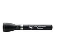 ML150LRX rechargeable LED flashlight in matte black with Penn State crest and engraved message