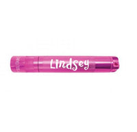 Pink Solitaire LED key chain flashlight with engraved name on the barrel