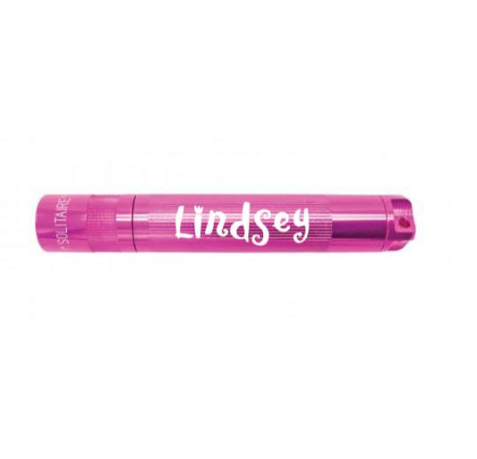 Solitaire LED Key Chain Flashlight - Pink - Custom Engraving