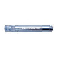 Gray Solitaire LED keychain flashlight with engraved script along the body