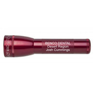 Red ML25LT LED 2-Cell C flashlight with Benco Dental Desert Region Josh Cummings engraving