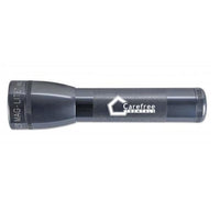 Gray ML25LT LED 2-Cell C flashlight with Carefree Rentals branding on the body