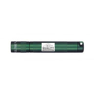 Solitaire LED key chain flashlight in dark green with a Quality badge on the body