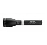 Matte black ML150LRSX rechargeable LED fast-charging flashlight with silver ring and custom engraving