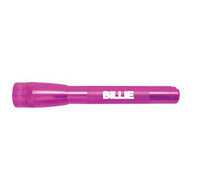 Pink Mini Maglite Pro LED flashlight with custom engraving along the body