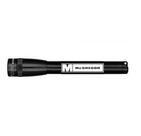 Black Mini Maglite Pro LED flashlight with custom engraving McGregor logo on the side