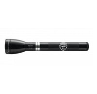 Gloss black ML150LR rechargeable LED flashlight with a silver ring and custom engraving.