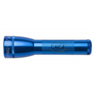 Blue ML25LT LED two-cell C flashlight with knurled body and engraving area