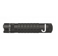 Black Mag-Tac CR123 LED flashlight with crowned bezel and rugged knurled grip.