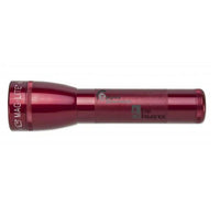 Red MAG-LITE ML25LT LED 2-Cell C flashlight with custom engraving seen from the side