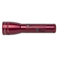 Red ML25LT LED 2-Cell C flashlight with custom engraving shown in side view