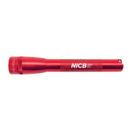 Red Mini Maglite Pro LED flashlight with custom engraving on the body