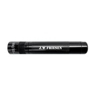 Black Solitaire LED key chain flashlight with personalized engraving on the side.