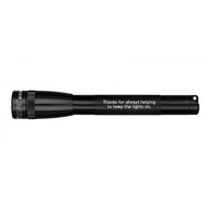 Mini Maglite Pro LED flashlight in black with engraved message Thanks for always helping to keep the lights on