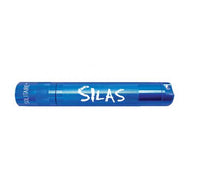 Blue Solitaire LED key chain flashlight with engraved SILAS lettering