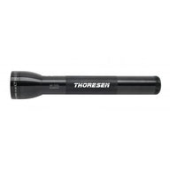Side view of black ML300L LED 3-Cell D flashlight with textured midsection.