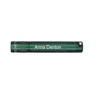 Dark green Solitaire LED key chain flashlight engraved with Anna Denton