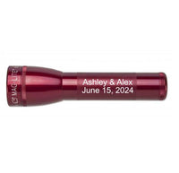 Red ML25LT 2-Cell C flashlight engraved with Ashley & Alex June 15, 2024