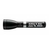 Gloss black ML150LRS rechargeable LED flashlight with Ashley & Alex June 15 2024 engraving