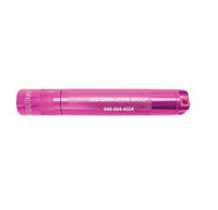 Pink Solitaire LED key chain flashlight with custom engraving along the body