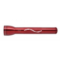 Red ML300L LED 3-Cell D flashlight with Team Baba Yaga engraving along the body