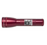 Red Maglite ML25LT LED two-cell C flashlight with a photo engraving on the body