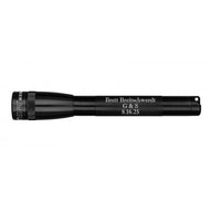 Black Mini Maglite Pro LED flashlight with custom engraving on the body