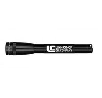 Mini Maglite Pro LED flashlight in black with Linn Co-Op Oil Company engraving