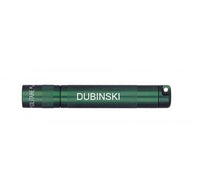 Dark green Solitaire LED key chain flashlight with engraved name Dubinski