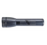 Gray Mag-Lite ML25LT LED 2-Cell C flashlight with custom engraving on the body