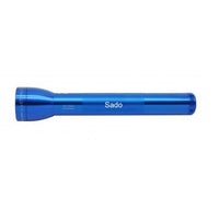 Blue ML300L LED 3-Cell D flashlight with custom engraving along the barrel