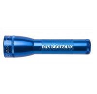 Blue ML25LT LED 2-Cell C flashlight engraved with DAN BROTZMAN on the body