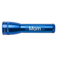 Blue ML25LT two-cell C flashlight engraved with Mom.