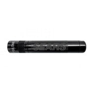 Black Solitaire LED key chain flashlight with SOLITAIRE engraved across its side